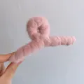 Pink plush hair claw clip for women, large 13cm fluffy winter hair accessories, cute soft shark clip. - Pink
