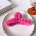 Autumn winter large bright pink plush hair claw clip soft cute hair accessories for women girls - Light Purple