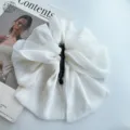 Large white chiffon bow hair claw clip elegant mesh hair styling accessory for women - White