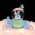 Jolie boîte à musique boule à neige carrosse lumineuse cerf fille lapin cadeau déco - Moyen (80mm) Neige + LED / Nouveau style carrosse vert