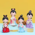 Ensemble de figurines de beauté Hanfu en résine de style ancien chinois pour décoration - Ensemble de 4 Figurines Moyennes / Couleurs Mixtes