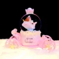 Pink carriage snow globe with glowing light and music box, cute whale and girl figurine gift. - Girl and Whale (2059) / L / Pink