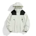Outdoor colorblock waterproof windproof hooded jacket detail view, perfect for couple active wear. - S / Tops / White