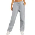 Détail en gros plan d'un pantalon de survêtement gris ample et décontracté avec cordon. - Gris clair