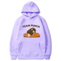 Felpa viola con cappuccio, grafica di scimmietta e scritta Team Punch, casual e comoda. - Lavanda