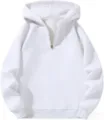 Sweat à capuche blanc uni décontracté avec demi-zip, manches longues et coupe ample. - S / Hauts / Blanc