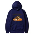 Felpa con cappuccio Team Punch blu scuro stampa orango cartone animato manica lunga - Taglia S / Top / Blu navy