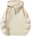 Casual Beige Half-Zip Hooded Sweatshirt Loose Long Sleeve Pullover Daily Wear for Men - S / Tops / Khaki