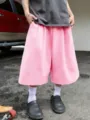 Men's casual pink wide-leg shorts, comfortable streetwear loose fit capri trousers for summer. - S / Bottoms / Pink