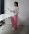Casual high street pink sweatpants with embroidery and zipper cuffs for men and women. - S / Bottoms / Pink