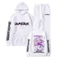 Weißer Mode Kapuzenpullover und Jogginghose Set mit Kpop Demon Hunters Grafik, Freizeit. - Weiß