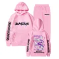 Rosa Kapuzenpullover und Jogginghose Set mit stilvollem Grafikdruck, Freizeit Jogginganzug. - Rosa