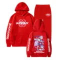 Modischer Kpop Demon Hunters Hoodie Jogginganzug, rote lässige Sportbekleidung für Damen Herren. - Rot