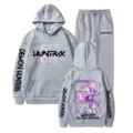 Modischer grauer Kpop Demon Hunters Hoodie und Jogginghose Trainingsanzug Freizeit Set. - Hellgrau