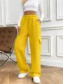 Yellow multi-pocket casual loose sweatpants for women, drawstring high waist wide leg cargo pants. - S / Bottoms / Yellow