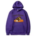 Felpa con cappuccio viola con stampa di simpatici animali di cartoni animati e scritta team punch. - Viola