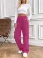 Women's high waist loose fit cargo sweatpants with drawstring and multiple pockets for daily wear. - S / Bottoms / Rose Red
