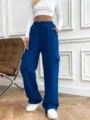Royal Blue Cargo Sweatpants Loose Casual Drawstring High Waist Wide Leg Trousers - S / Bottoms / Sapphire Blue
