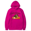 Variante felpa con cappuccio rosa con simpatico design a cartone animato, comoda per ogni giorno. - Rosso rosa
