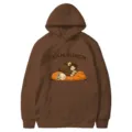 Felpa con cappuccio marrone con simpatica stampa di scimmia e grafica Team Punch. - Caffè