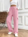 Pink loose cargo sweatpants with adjustable drawstring high waist for women, casual streetwear. - S / Bottoms / Pink