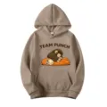Felpa con cappuccio kaki casual con simpatico motivo di scimmia e tasca a marsupio. - Cammello