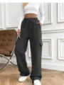 Women's loose cargo sweatpants with drawstring waist and pockets, casual wide leg trousers. - S / Bottoms / Dark Gray