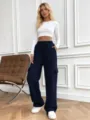Navy blue loose cargo sweatpants casual drawstring wide-leg pants for daily wear. - S / Bottoms / Navy Blue