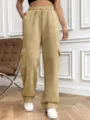 Khaki loose cargo sweatpants for women, casual drawstring wide leg trousers with pockets. - S / Bottoms / Camel