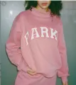 Pink letter embroidered crewneck sweatshirt for women, casual long sleeve pullover top. - XS / Tops / Pink - White Letters 2