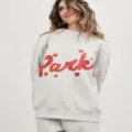 Grey crewneck sweatshirt for women, casual long sleeve pullover with cute heart letter print. - XS / Top And Bottom / Light Gray