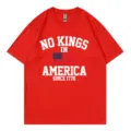 Dames rood korte mouw ronde hals t-shirt met patriottische Amerika slogan print casual top - S / Tops / Rood
