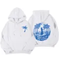 Sweat à capuche femme imprimé graphique manches longues décontracté style plage streetwear - S / Hauts / Blanc