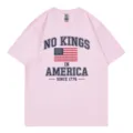 Pink crew neck short sleeve t-shirt for men and women, casual summer apparel with retro print. - S / Tops / Pink