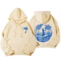 Sweat à capuche beige oversize graphique palmier femme pull manches longues décontracté - Kaki
