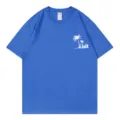 Blue short sleeve crewneck t-shirt with palm tree visit graphic front main view product - S / Tops / Sapphire Blue