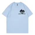 Casual light blue short sleeve t-shirt with palm tree chest graphic for women and men summer wear. - S / Tops / Light Blue