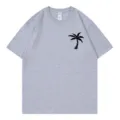 Casual grey short sleeve t-shirt with black palm tree print, comfortable round neck style. - S / Tops / Gray