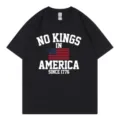 Klassiek zwart T-shirt met korte mouwen en ronde hals met Amerikaanse patriottenprint. - S / Tops / Zwart