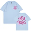 Saja Boys print oversized t-shirt for men and women, casual light blue short sleeve top. - Light Blue
