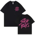 2025 Nueva camiseta de manga corta oversized con estampado Saja Boys para hombre y mujer - S / Tops / Negro