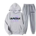 Grey KPop Demon Hunters hoodie and sweatpants tracksuit set for men and women casual wear - S / Top And Bottom / Light Gray