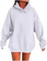 Oversized γυναικείο φούτερ με κουκούλα, μονόχρωμο casual φθινοπωρινό πουλόβερ μακρυμάνικο με τσέπη. - S / Tops / Λευκό