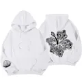 Damen weisser Oversize Kapuzenpullover Y2k Streetwear Sweatshirt mit Muschel und Blumen. - S / Oberteile / Weiß