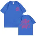 Blue oversized short sleeve ladies t-shirt with a stylish pink graphic print design. - S / Tops / Sapphire Blue