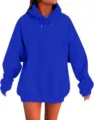 Γυναικείο Oversized Βασιλικό Μπλε Φούτερ με Κουκούλα Μακρυμάνικο Casual με Κορδόνι - Μπλε