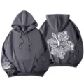 2025 Damen Y2k Oversized Dunkelgrau Hoodie Abfallende Schulter Blumiger Muschel Print - S / Oberteile / Dunkelgrau