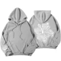 Damen Grau Oversized Y2K Kapuzenpullover Grafik Druck Langarm Sweatshirt Oberteil - S / Oberteile / Hellgrau