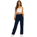 Casual loose solid color straight trousers for women, comfortable everyday wear essential style. - S / Bottoms / Navy Blue