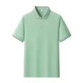 Men's short sleeve polo shirt casual contrast stripe turn-down collar summer top casual - S / Tops / Bean Green